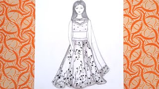 Girl Drawing in Traditional Dress/ Traditional  Girl Drawing Easy/ How to draw Girl in lehenga