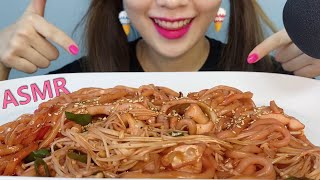 ASMR HOT NOODLE WITH CUTTLE FISH ENOKI MUSHROOM MUKBANG 볶음우동 먹방  МУКБАНГ EATINGSOUNDS