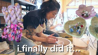 studio vlog | pottery, dyeing yarn, new clothing merch line