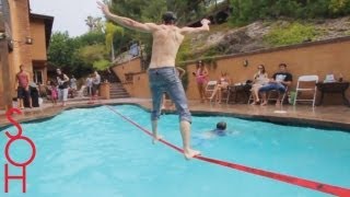 Slacklining Over the Pool! Summer Pool Party SOH Style!