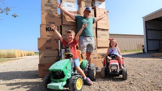 Playing with kids tractors and real tractors smashing boxes | Tractors for kids