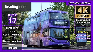 [Reading buses] purple 17 ~ Wokingham Road, Three Tuns ➝ Tilehurst, The Water Tower【4K UW】