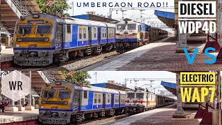 Rampant Speeding Diesel VS Electric LHB Trains Showcasing Power At Umbergaon! #wap7 #wdp4d  #130kmph