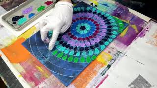 Painting a Mandala / Finger Painting with Acrylics / Experimental Painting Demo