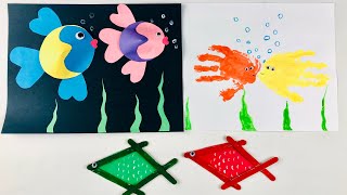 3 Easy Fish Crafts for Kids🐠 | Paper Fish🐟, Popsicle stick Fish🐡, Handprint Fish🐠 | Kids Craft