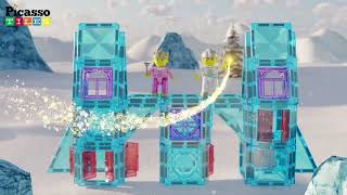 PicassoTiles PicassoToys Mini Diamond Travel Size Magnetic Tiles Winter Ice Castle w Action Figures