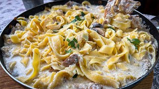 💯 Our friends are simply delighted! Cheap and incredibly tasty! Pasta with mushrooms and chicken!