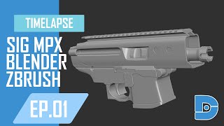 Creating Weapons for Games - Blender & Zbrush - Timelapse - Preview - SIG MPX Copperhead EP.1