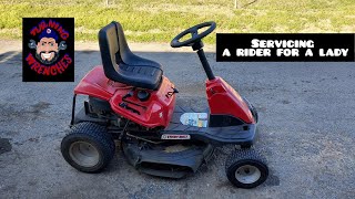 a small service on a troybilt riding mower 13cc26jd011  for a lady in the neighborhood. 3/19/23