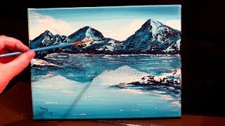 How to paint a mountain and lake - winter landscape scene STEP by STEP