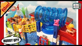 🍄Playmobil Film! Crazy CROWDED Waterslide! Playmobil Billy tricks the lifeguard 😈gets in trouble!