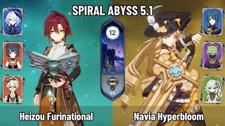 C6 Heizou Furinational | C0 Navia Nahida Hyperbloom | New Spiral Abyss 5.1 | Genshin Impact