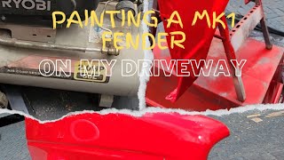 golf mk1 fender driveway paintjob with a cheap gun and a small compressor