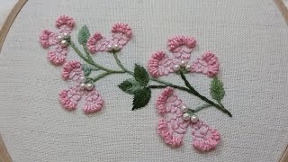 Hand embroidery pattern of a flower twig with easy stitches for beginners