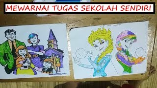 Mewarnai Tugas Sekolah Tema Keluarga dan Kartun Frozen