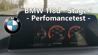 BMW 118d F20 (poor) stage 1 performancetest 0-100km/h (0-60mph) + 1/4mile Diesel tuning comparison