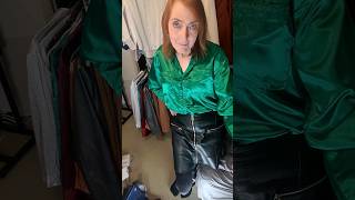 Wearing green 1980s satin blouse, vintage fashion and update.