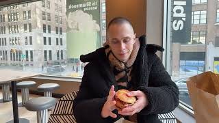 enjoying the meal at McDonalds  ^__^ in New York City . Manhattan vlog . Deluxe McCrispy .