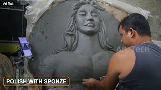 Adiyogi shiva murti making with clay | fiber emboss relief mural style | Clay art | Art Tech