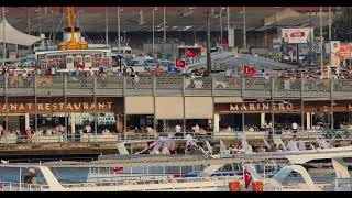 4K - Galata Bridge & Ships 2 , istanbul, Turkey - August 2021 / 400mm Lens