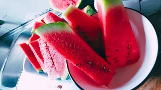 Chopping A JUICY WATERMELON INTO HUGE CUBES