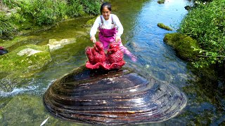 I'm so satisfied today, the big river clam shines with pearls.