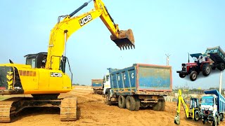 Jcb Excavator Backhoe Loader Machine LoadingMud into Tata 2518 Dump Tipper Truck । Excavator Video