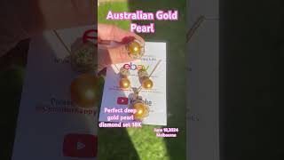 Australian deep gold pearl diamond pendant, ring and earrings set 18K gold