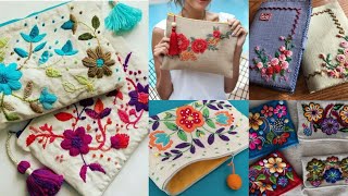 Gorgeous handmade with hand embroidered pouch , violet , purse , bags designs collection diy