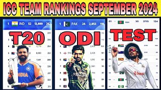 ICC Test, ODI and T20 Team Rankings September 2024 | Top 10 Teams