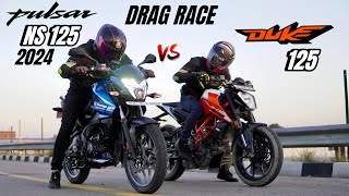 bajaj pulsar ns 125 2024 vs ktm Duke 125 bs6 | DRAG RACE | shocking results 😱