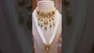 The Emerald & Pearl Gold Uncut Diamond Necklace by Surabhi Jewels