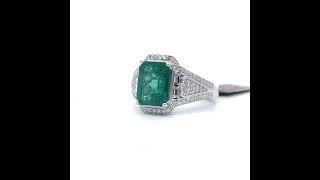 NEW! 4.23 Carat Emerald & Diamond Art Deco Filigree Ring in Platinum