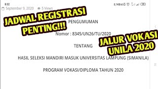 REGISTRASI JALUR VOKASI UNILA   2020 || UNIVERSITAS LAMPUNG ||