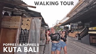 Walking Around Poppies Lane 1 and 2 KUTA Bali at Weekend Afternoon | Walking Tour Bali Today 2024