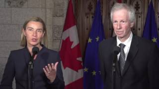 Door step: High Representative Federica Mogherini with Minister Stéphane Dion