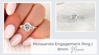 Three Stone Engagement Ring | Rosados Box 8mm Maxine Asscher Moissanite Three Stone Engagement Ring