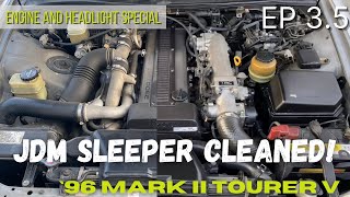 Real time twin turbo 1JZ engine detail and headlight polish! SCJDM ep3.5 #cardetailing #1jz