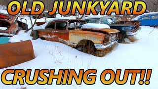 Huge Classic Car Salvage Yard CRUSHING OUT! Save What You Can! Old Cars Getting CRUSHED!