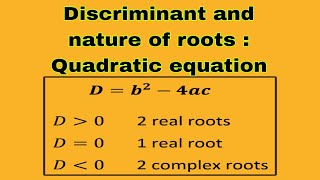 Discriminant and Nature of Roots : Quadratic equation | Grade 9.