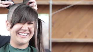 Two Lady Longhorns shave their heads for cancer research