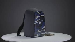 The Bobby Compact Anti Theft backpack Camouflage Blue   360 video