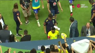 Neymar being hit with a bag of popcorn after Brazil drew 1-1 vs. Venezuela