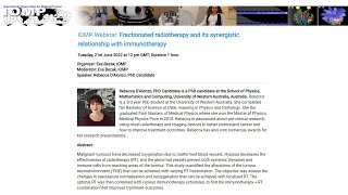 IOMP Webinar: Fractionated radiotherapy and its synergistic relationship with immunotherapy