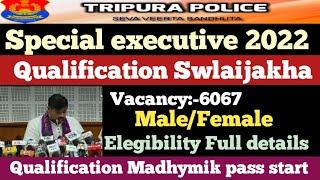 Tripura special executive Updates 2022| Qualification changes Madhymik pass onward