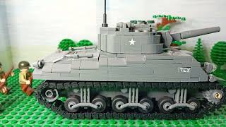 Lego WW2 Stopmotion US infantry and A Sherman tank advancing tactics.