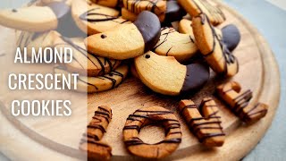 Almond Crescent Cookies Recipe | How To Make Melt In Mouth Moon Almonds Cookies With Dark Chocolate