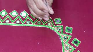 mirror work and pani work on blouse back neck