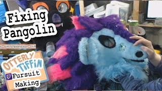 Hand Sewing Fur Parts onto Kemono Head and Touching Up Pangolin Premade #13