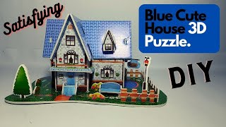 Satisfying Assembling a Blue Cute House 3D Puzzle